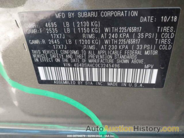 SUBARU OUTBACK 2.5I PREMIUM, 4S4BSAHC0K3245496