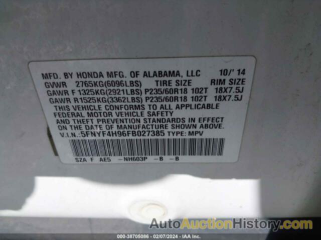 HONDA PILOT TOURING, 5FNYF4H96FB027385