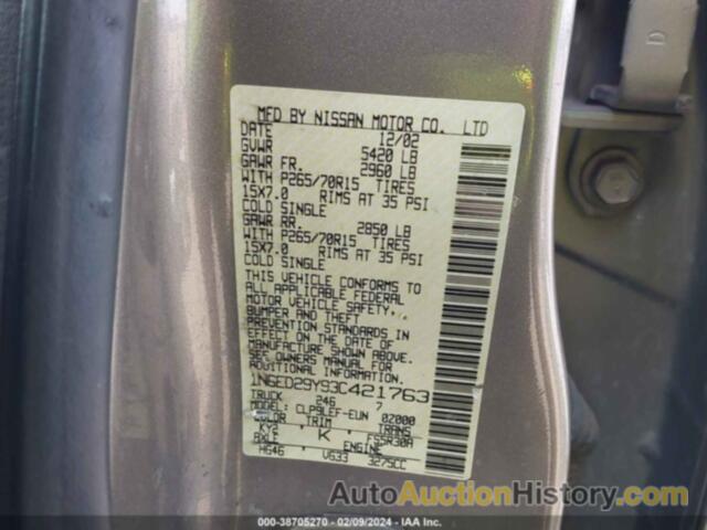 NISSAN FRONTIER 4WD XE, 1N6ED29Y93C421763