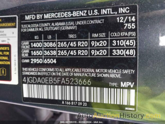 MERCEDES-BENZ ML 250 BLUETEC 4MATIC, 4JGDA0EB5FA523666