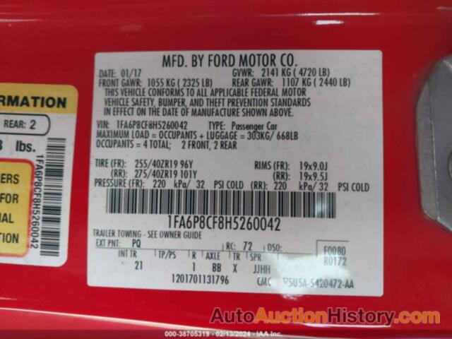 FORD MUSTANG GT, 1FA6P8CF8H5260042