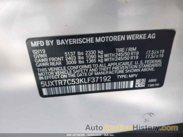 BMW X3 SDRIVE30I, 5UXTR7C53KLF37192