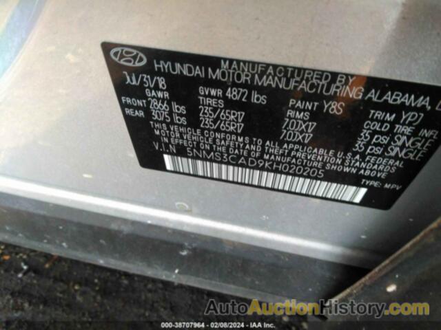 HYUNDAI SANTA FE SEL, 5NMS3CAD9KH020205