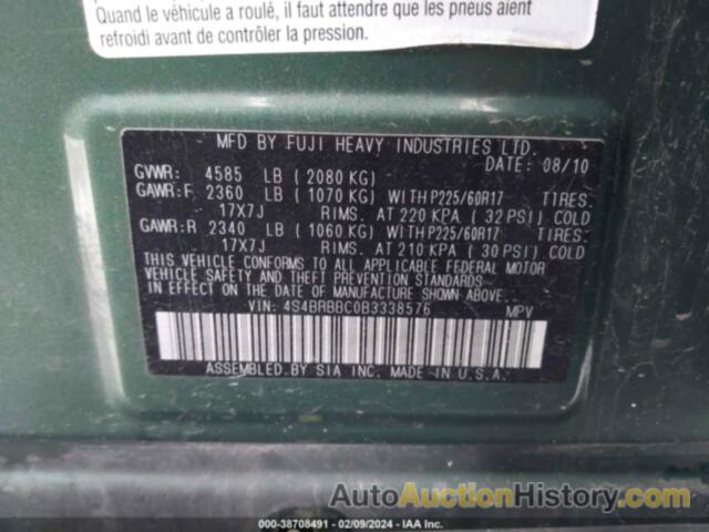 SUBARU OUTBACK 2.5I PREMIUM, 4S4BRBBC0B3338576