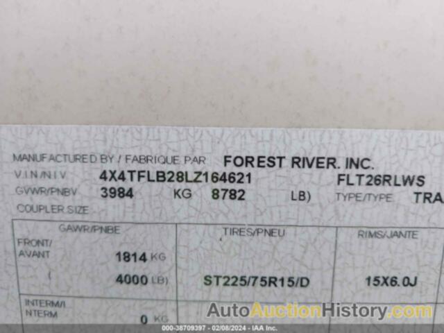 FOREST RIVER FLAGSTAFF 5TH WHEEL, 4X4TFLB28LZ164621