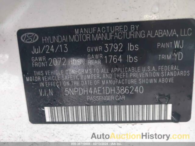 HYUNDAI ELANTRA LIMITED, 5NPDH4AE1DH386240