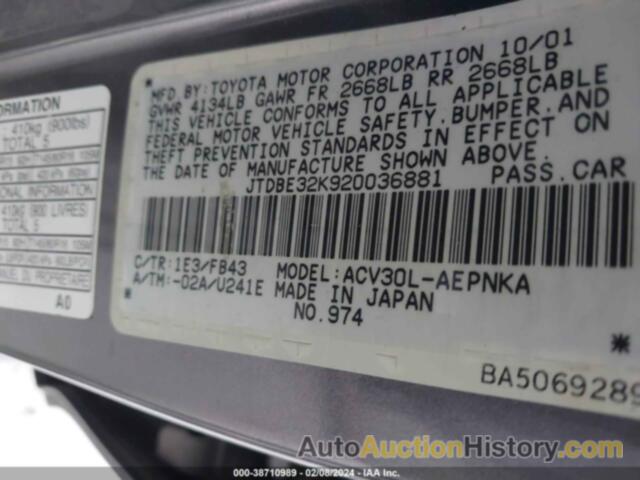 TOYOTA CAMRY LE, JTDBE32K920036881