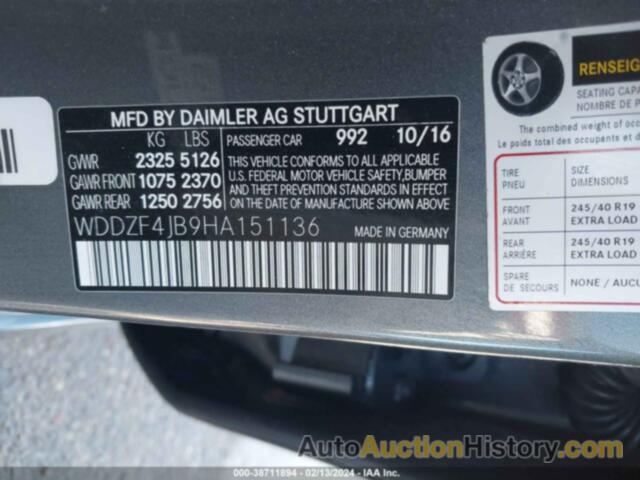 MERCEDES-BENZ E 300, WDDZF4JB9HA151136