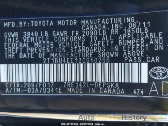 TOYOTA COROLLA S, 2T1BU4EE1BC640266