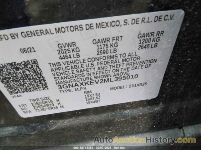 CHEVROLET EQUINOX FWD LT, 3GNAXKEV2ML395010