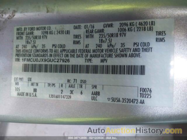 FORD ESCAPE TITANIUM, 1FMCU0JX9GUC27926