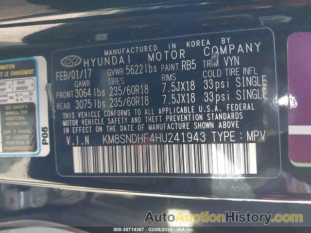 HYUNDAI SANTA FE LIMITED, KM8SNDHF4HU241943