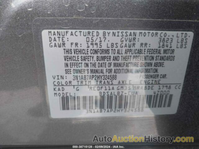 NISSAN SENTRA S, 3N1AB7AP2HY324588