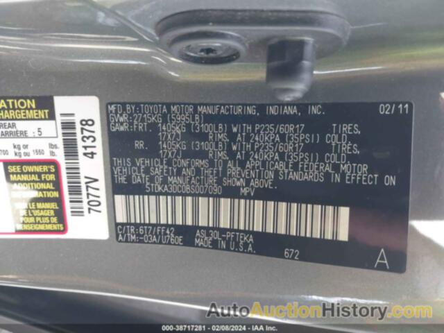 TOYOTA SIENNA, 5TDKA3DC0BS007090