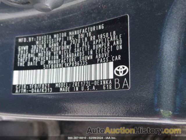 TOYOTA COROLLA LE, 5YFBURHE1KP896335