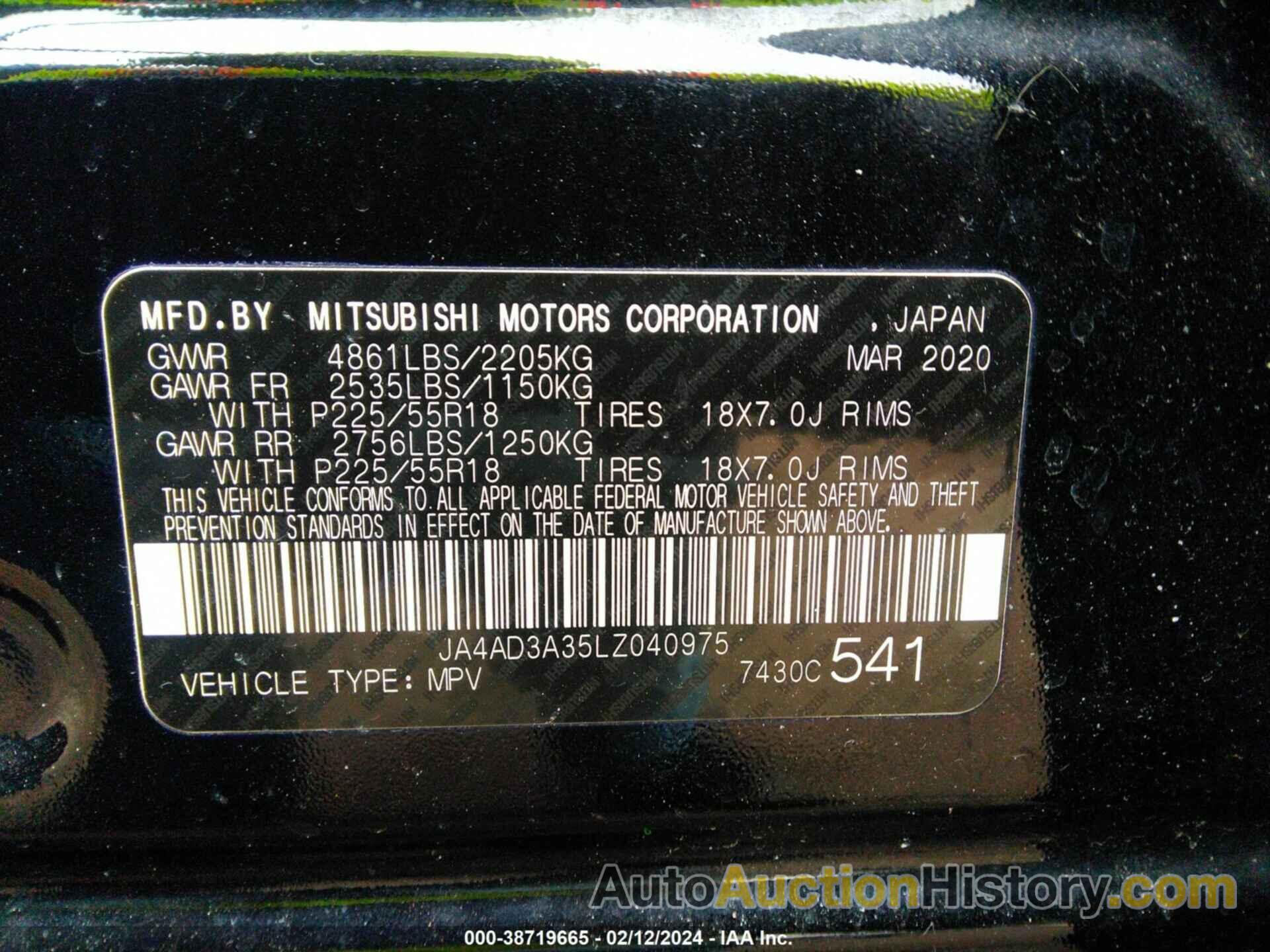 MITSUBISHI OUTLANDER LE 2.4/SE 2.4/SEL 2.4/SP 2.4, JA4AD3A35LZ040975