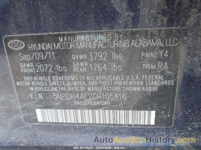 HYUNDAI ELANTRA GLS, 5NPDH4AE2CH105416