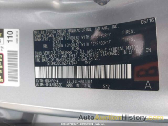 TOYOTA SIENNA LE 8 PASSENGER, 5TDKK3DCXGS747847