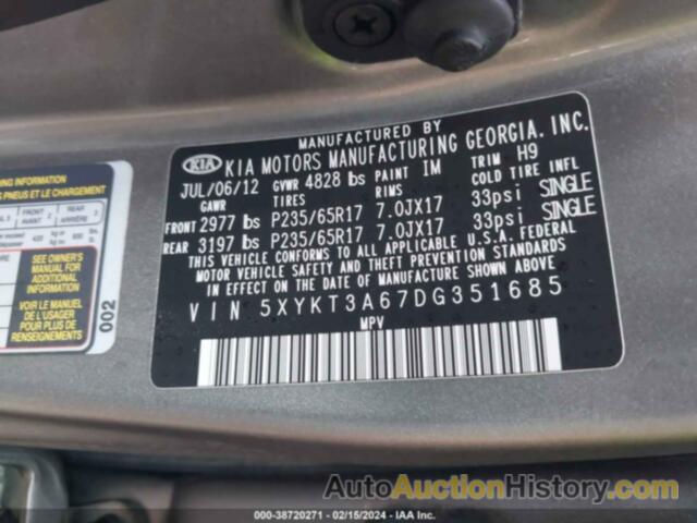 KIA SORENTO LX, 5XYKT3A67DG351685