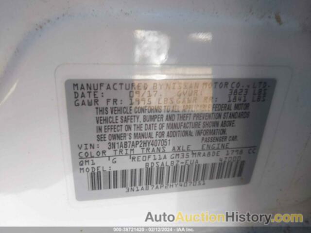 NISSAN SENTRA S, 3N1AB7AP2HY407051