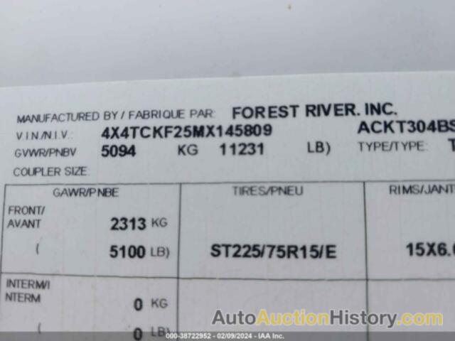 FOREST RIVER CHEROKE, 4X4TCKF25MX145809