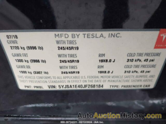 TESLA MODEL S 100D/75D/P100D, 5YJSA1E40JF268184