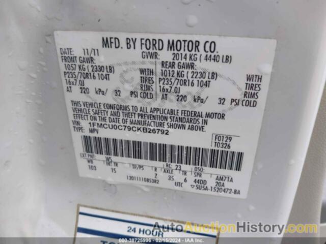 FORD ESCAPE XLS, 1FMCU0C79CKB26792