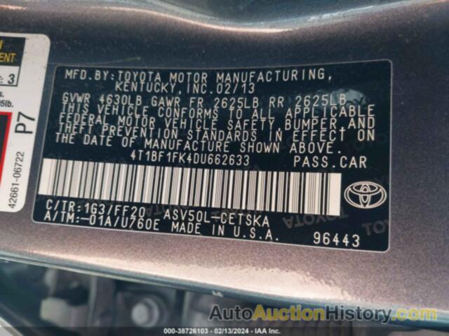 TOYOTA CAMRY SE, 4T1BF1FK4DU662633