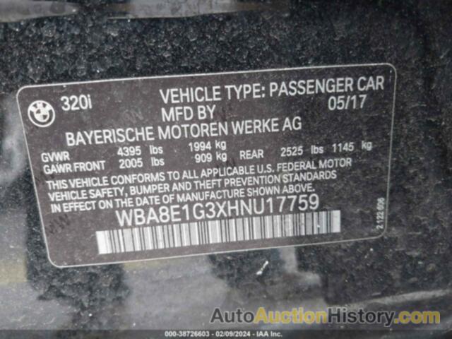 BMW 320I, WBA8E1G3XHNU17759