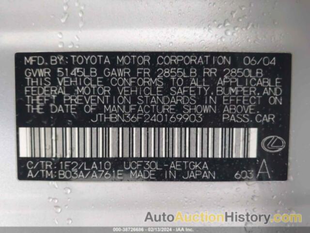 LEXUS LS 430, JTHBN36F240169903