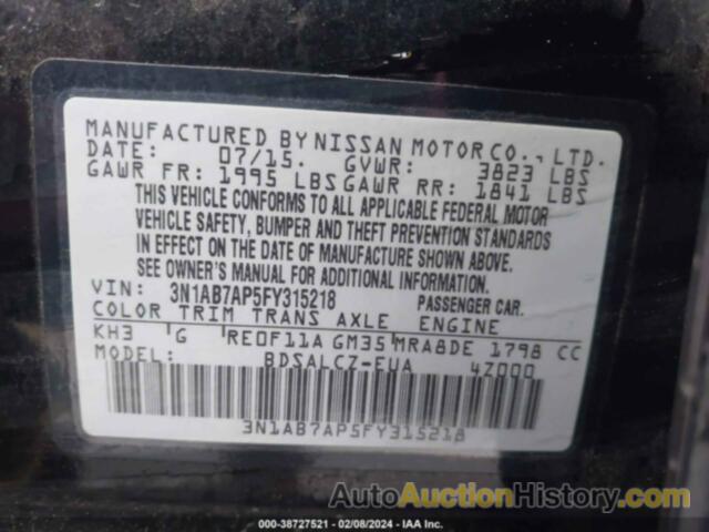 NISSAN SENTRA S, 3N1AB7AP5FY315218