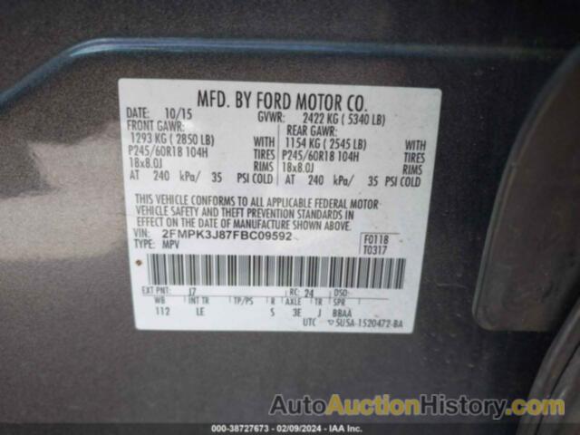 FORD EDGE SEL, 2FMPK3J87FBC09592