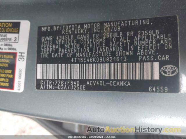 TOYOTA CAMRY LE, 4T1BE46K09U821613