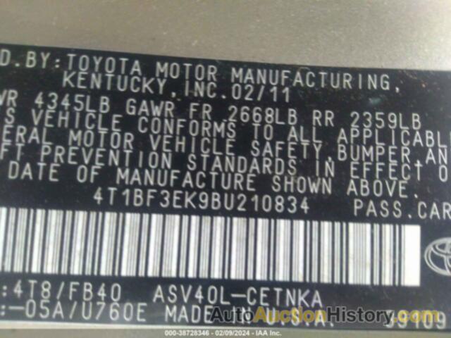 TOYOTA CAMRY, 4T1BF3EK9BU210834