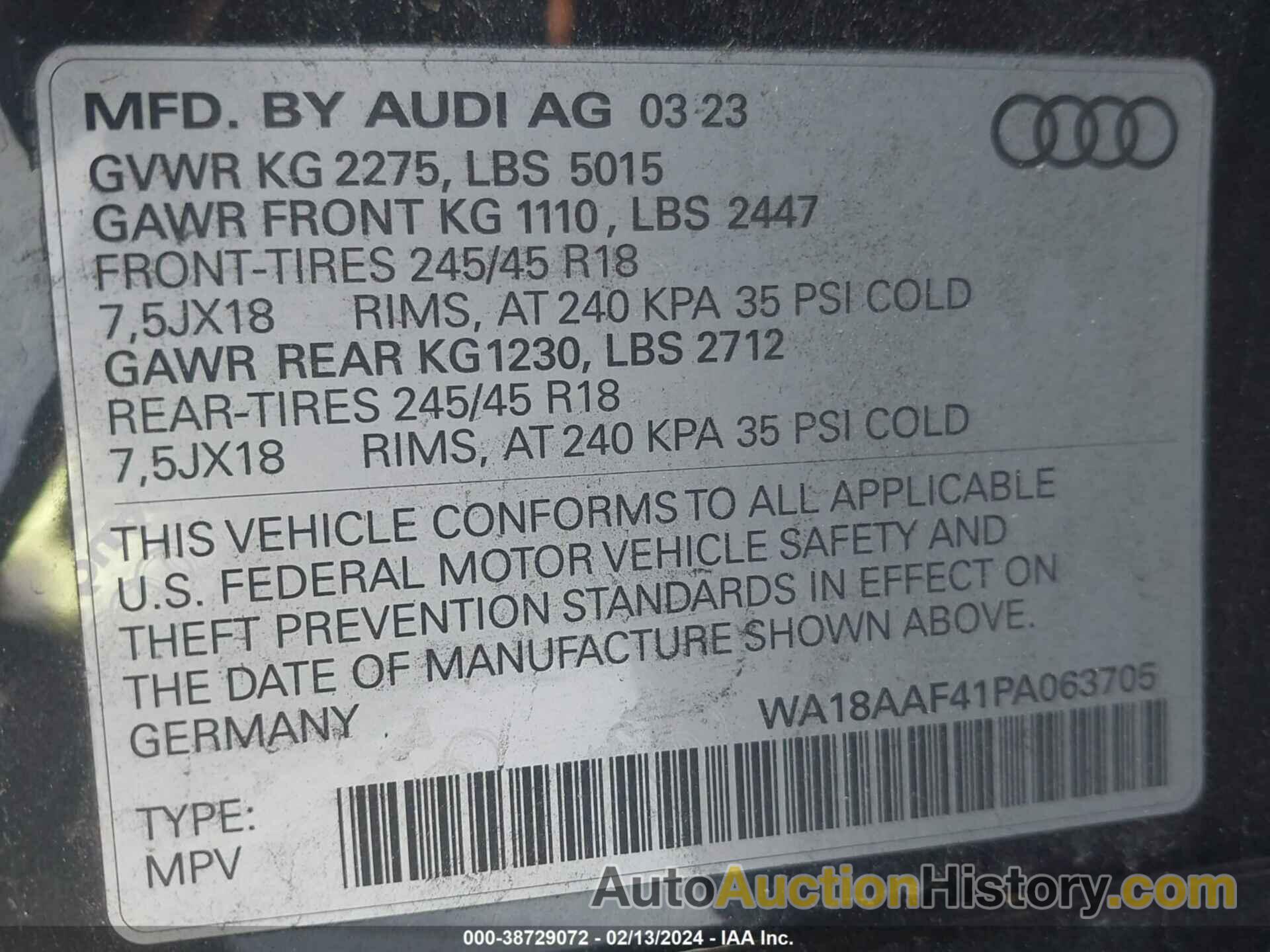 AUDI A4 ALLROAD PREMIUM PLUS 45 TFSI QUATTRO S TRONIC, WA18AAF41PA063705