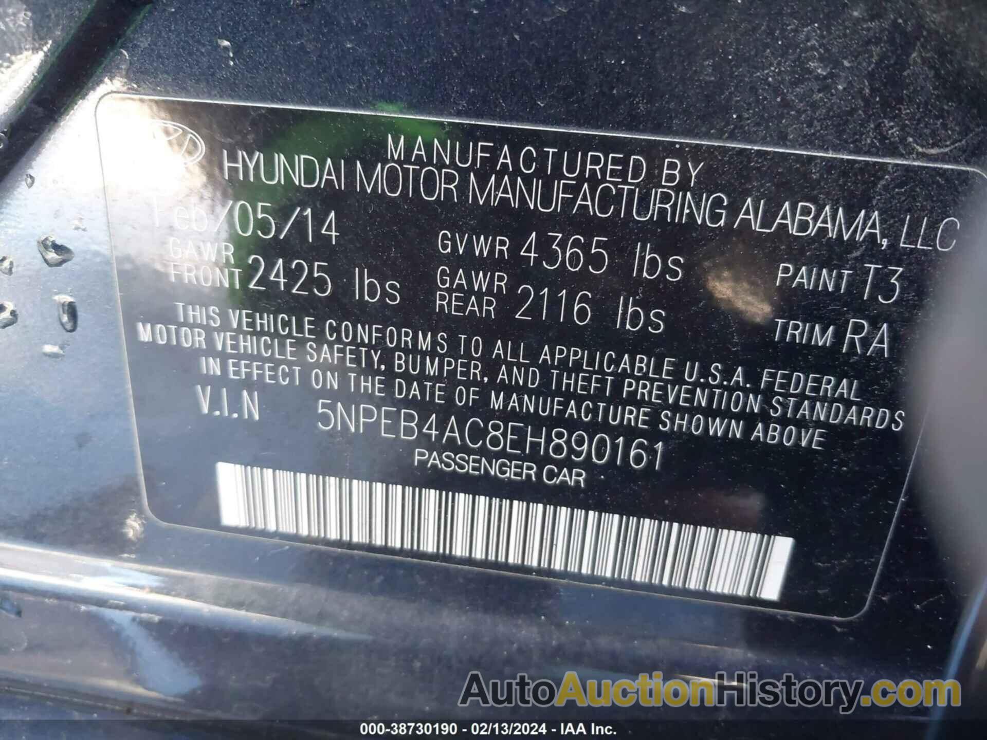 HYUNDAI SONATA GLS, 5NPEB4AC8EH890161