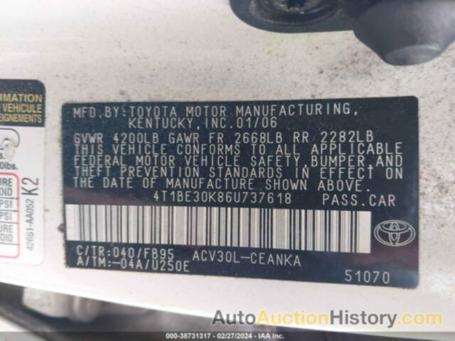 TOYOTA CAMRY LE, 4T1BE30K86U737618