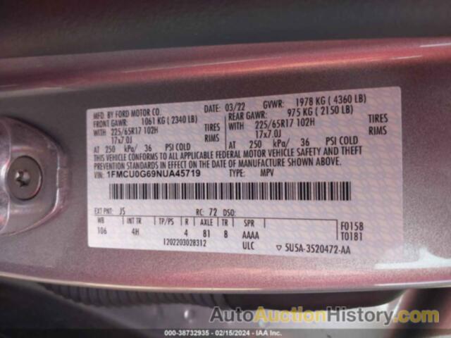 FORD ESCAPE SE, 1FMCU0G69NUA45719