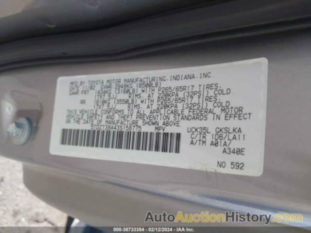 TOYOTA SEQUOIA LIMITED V8, 5TDZT38A43S158775