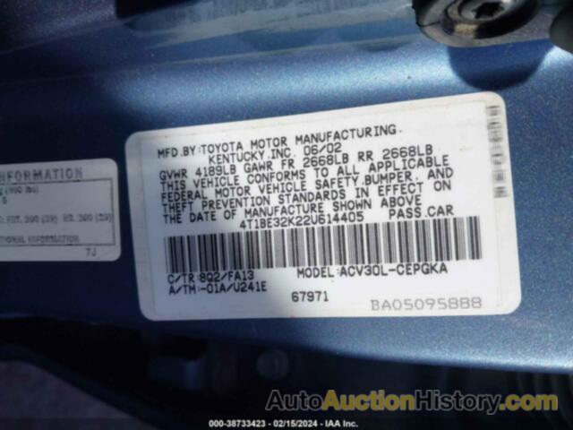 TOYOTA CAMRY XLE, 4T1BE32K22U614405