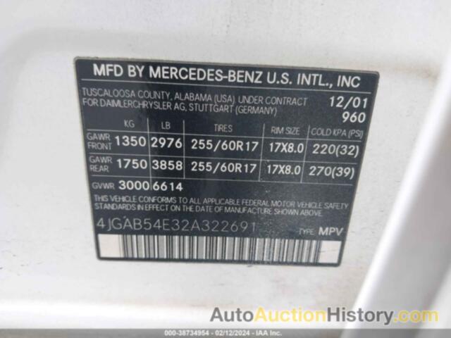 MERCEDES-BENZ ML 320, 4JGAB54E32A322691