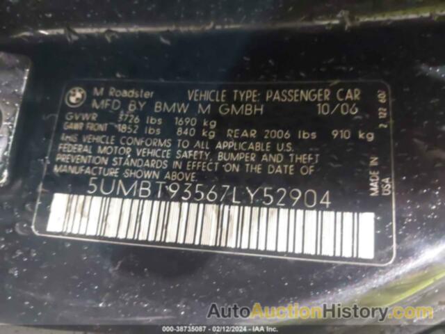 BMW M ROADSTER, 5UMBT93567LY52904