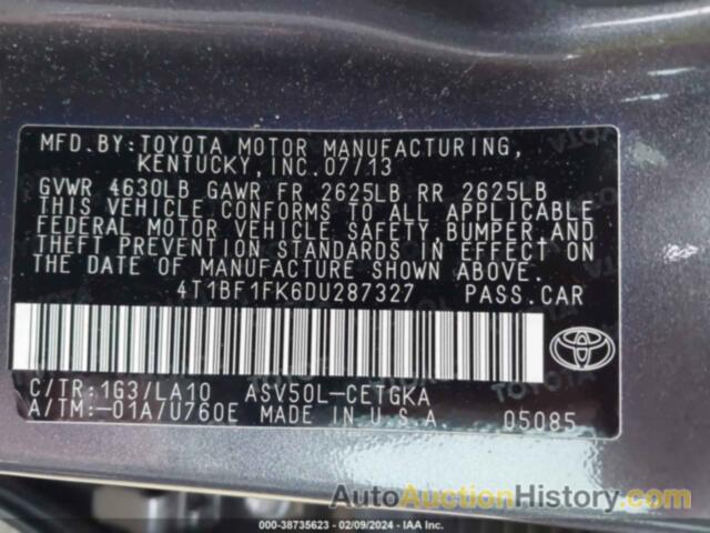 TOYOTA CAMRY XLE, 4T1BF1FK6DU287327