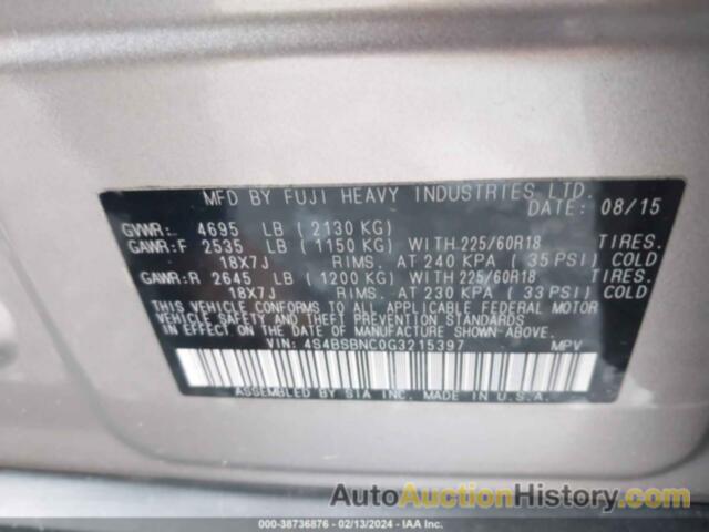 SUBARU OUTBACK 2.5I LIMITED, 4S4BSBNC0G3215397