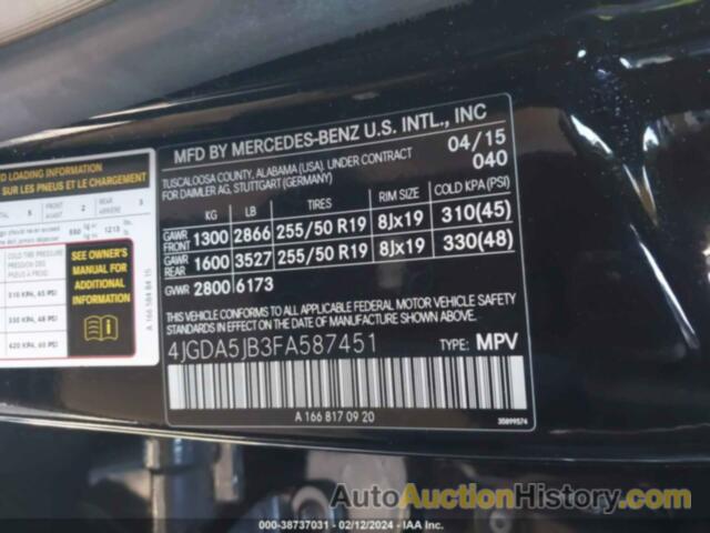 MERCEDES-BENZ ML 350 350, 4JGDA5JB3FA587451