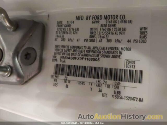 FORD TRANSIT CONNECT XLT, NM0AS8FX0F1188505