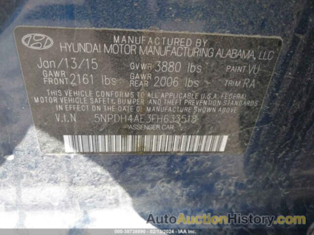 HYUNDAI ELANTRA SE/SPORT/LIMITED, 5NPDH4AE3FH633518