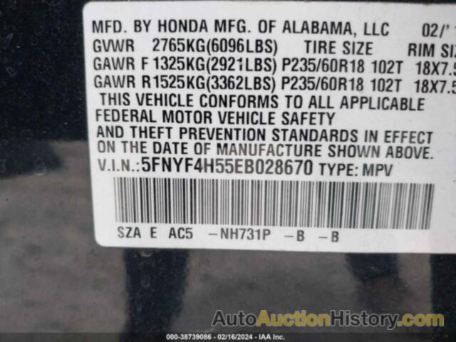 HONDA PILOT EX-L, 5FNYF4H55EB028670