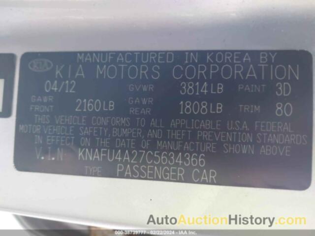 KIA FORTE EX, KNAFU4A27C5634366