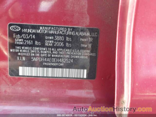 HYUNDAI ELANTRA SE, 5NPDH4AE0EH482524